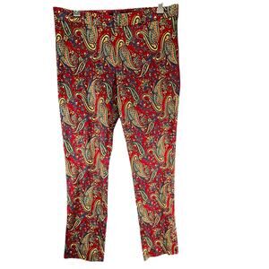 Lauren Ralph Lauren Pant Women 6 Red Paisley Straight Boho Old Money Loud Luxury